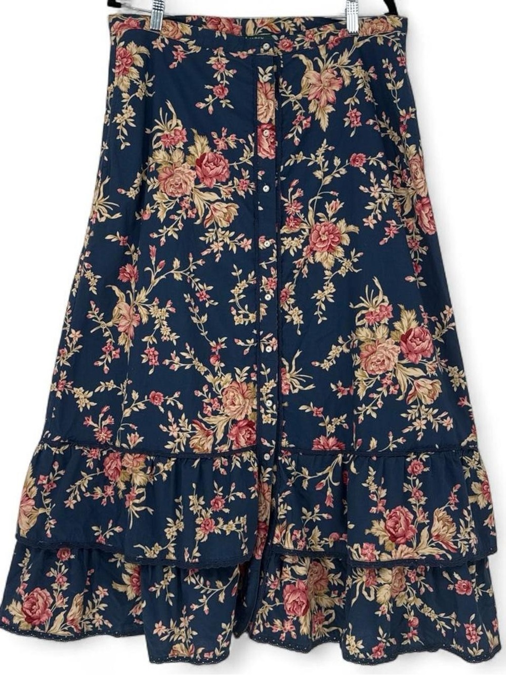 Vintage Lauren Ralph Lauren floral button front maxi skirt with ruffle size 16